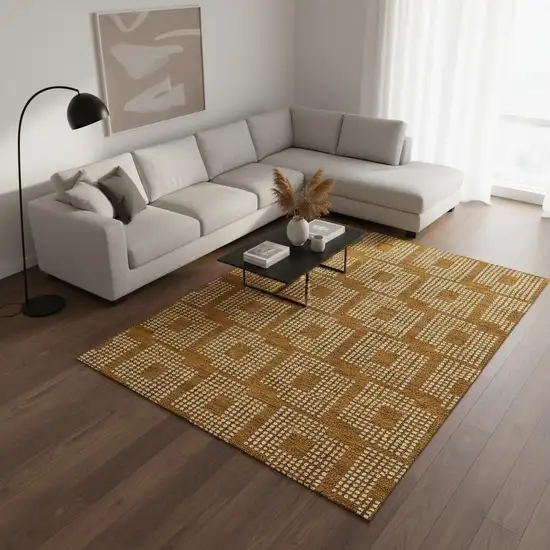 Terra Cotta And Ivory Geometric Washable Area Rug With UV Protection Photo 2