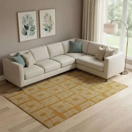 Terra Cotta And Ivory Geometric Washable Area Rug With UV Protection Photo 1