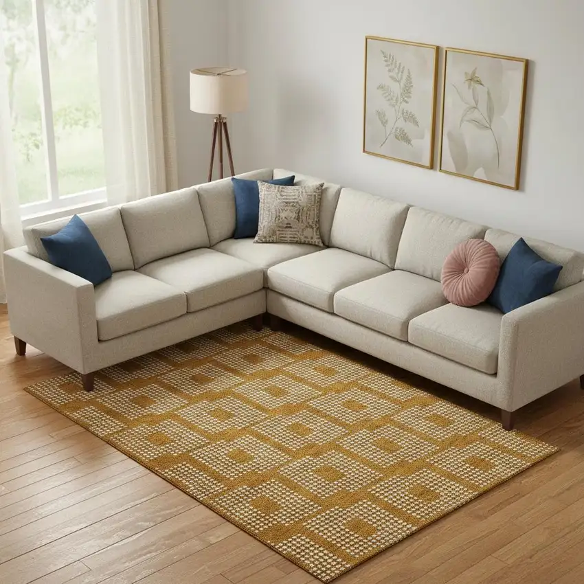 Terra Cotta And Ivory Geometric Washable Area Rug With UV Protection Photo 1