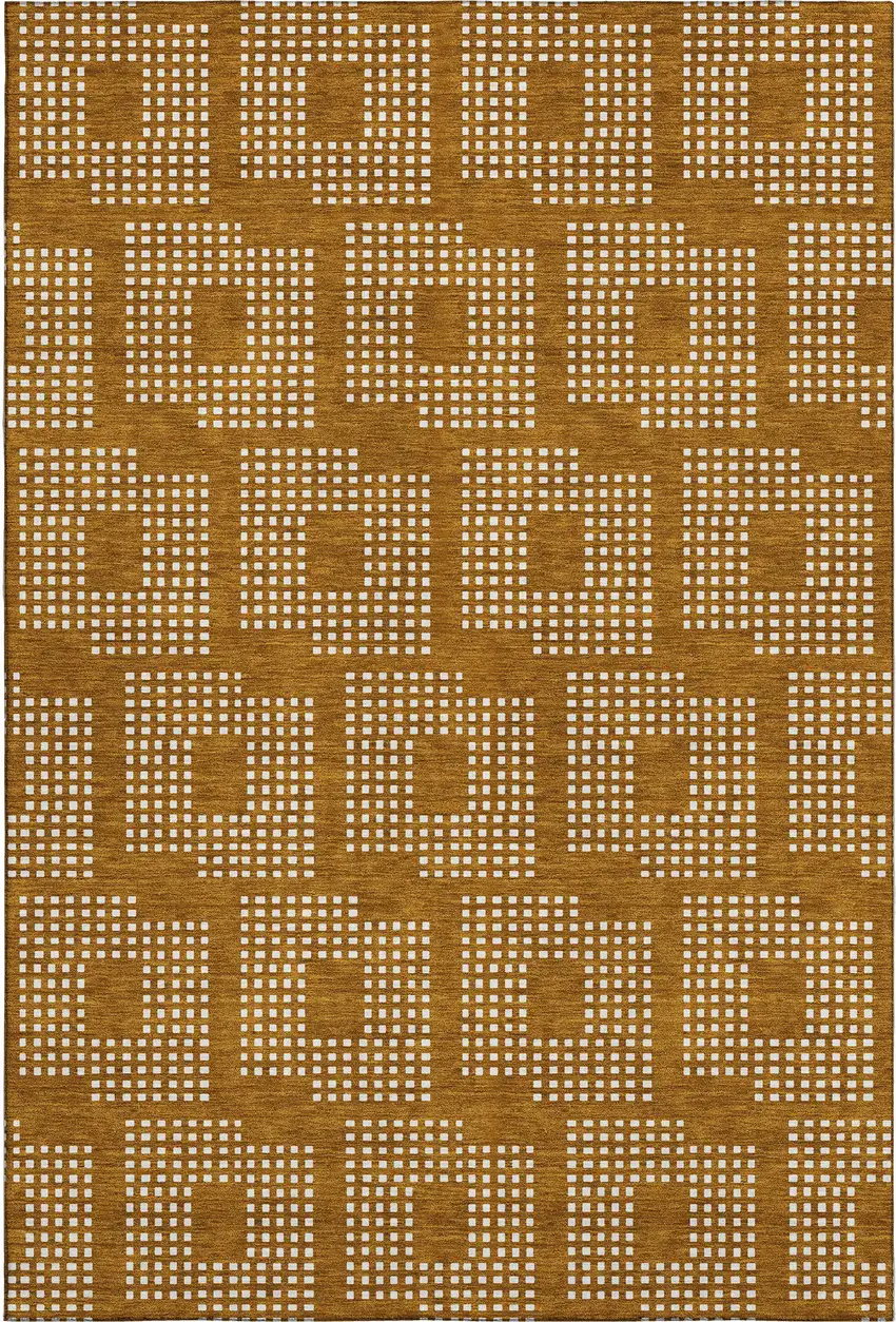 Terra Cotta And Ivory Geometric Washable Area Rug With UV Protection Photo 1