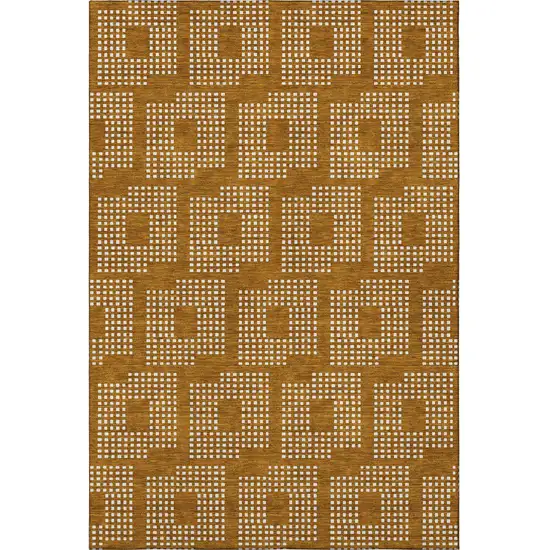 Terra Cotta And Ivory Geometric Washable Area Rug With UV Protection Photo 4