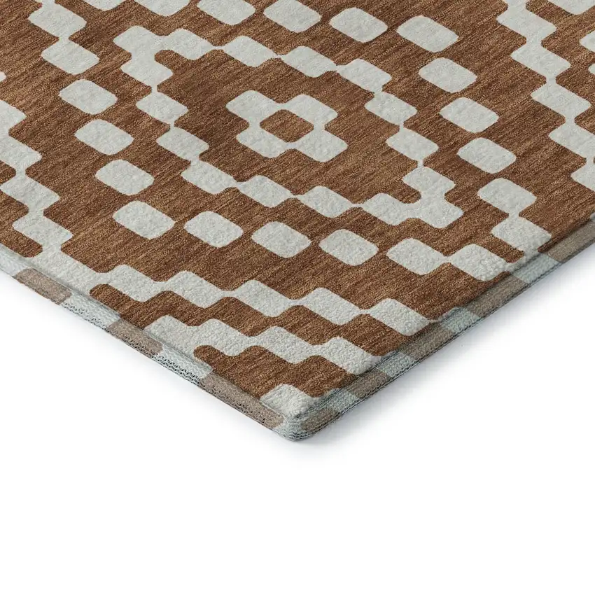Terra Cotta And Ivory Geometric Washable Area Rug With UV Protection Photo 7