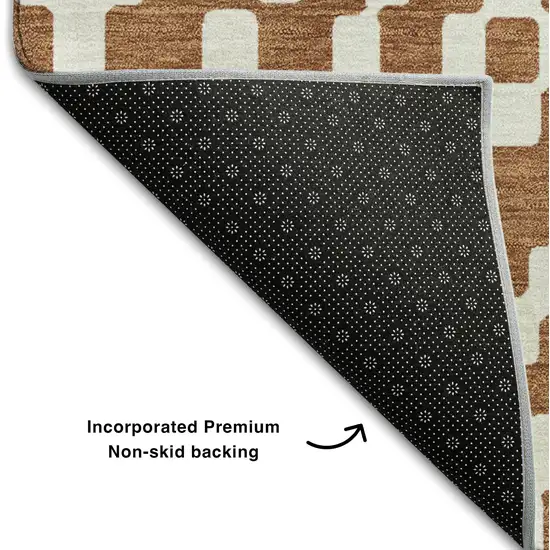 Terra Cotta And Ivory Geometric Washable Area Rug With UV Protection Photo 6