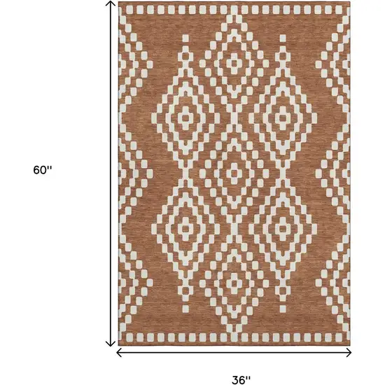 Terra Cotta And Ivory Geometric Washable Area Rug With UV Protection Photo 3