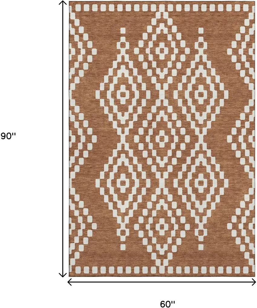 Terra Cotta And Ivory Geometric Washable Area Rug With UV Protection Photo 8