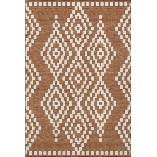 Terra Cotta And Ivory Geometric Washable Area Rug With UV Protection Photo 4