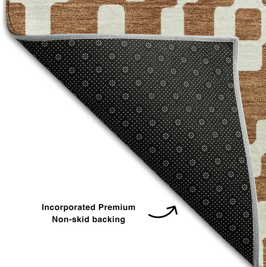 Terra Cotta And Ivory Geometric Washable Area Rug With UV Protection Photo 7