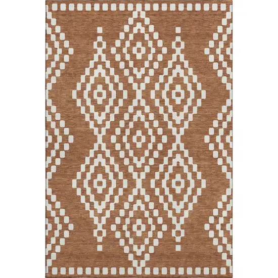 Terra Cotta And Ivory Geometric Washable Area Rug With UV Protection Photo 1
