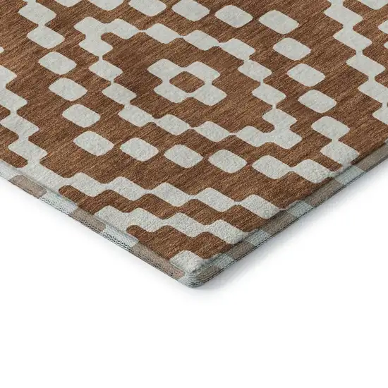 Terra Cotta And Ivory Geometric Washable Area Rug With UV Protection Photo 8