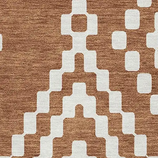 Terra Cotta And Ivory Geometric Washable Area Rug With UV Protection Photo 3