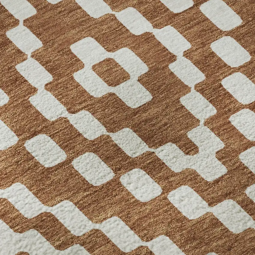 Terra Cotta And Ivory Geometric Washable Area Rug With UV Protection Photo 7