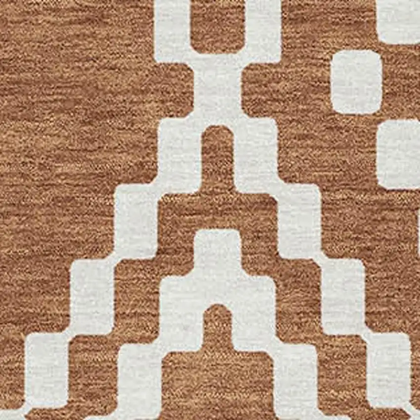 Terra Cotta And Ivory Geometric Washable Area Rug With UV Protection Photo 3