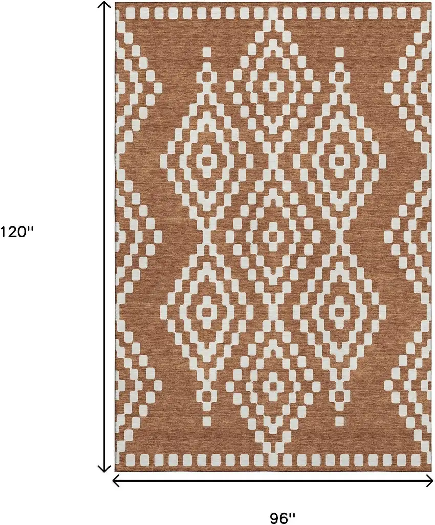 Terra Cotta And Ivory Geometric Washable Area Rug With UV Protection Photo 8