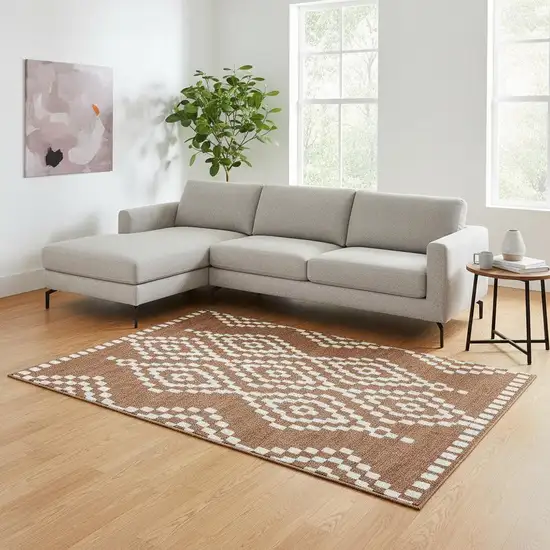 Terra Cotta And Ivory Geometric Washable Area Rug With UV Protection Photo 2