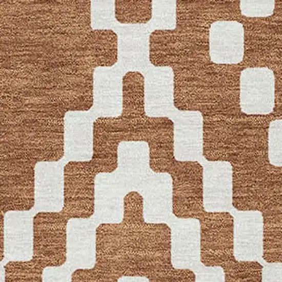 Terra Cotta And Ivory Geometric Washable Area Rug With UV Protection Photo 3