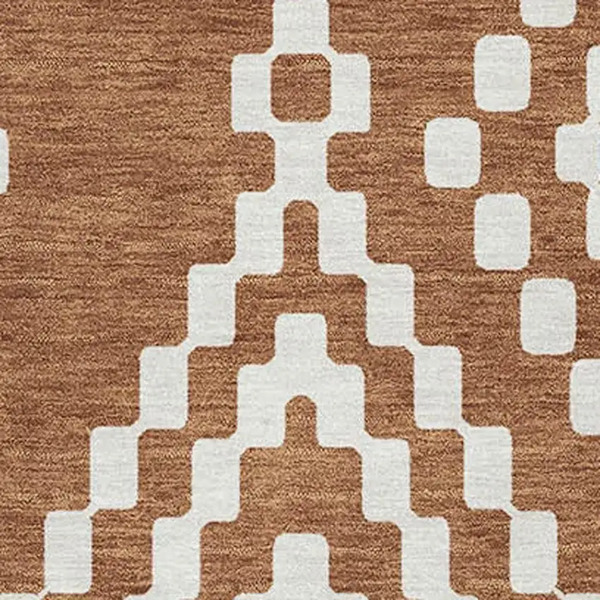 Terra Cotta And Ivory Geometric Washable Area Rug With UV Protection Photo 4