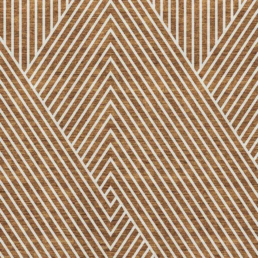 Terra Cotta And Ivory Geometric Washable Area Rug With UV Protection Photo 2