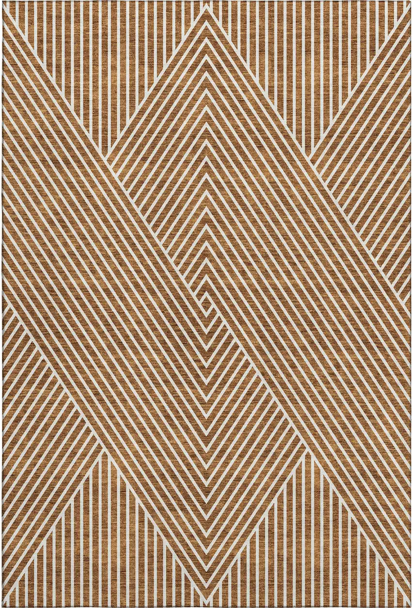 Terra Cotta And Ivory Geometric Washable Area Rug With UV Protection Photo 1