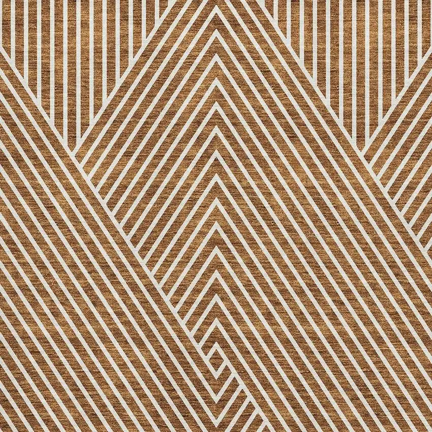 Terra Cotta And Ivory Geometric Washable Area Rug With UV Protection Photo 2