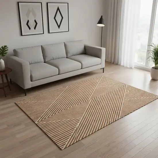 Terra Cotta And Ivory Geometric Washable Area Rug With UV Protection Photo 2