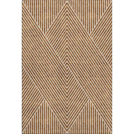 Terra Cotta And Ivory Geometric Washable Area Rug With UV Protection Photo 1