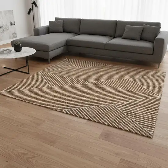 Terra Cotta And Ivory Geometric Washable Area Rug With UV Protection Photo 1