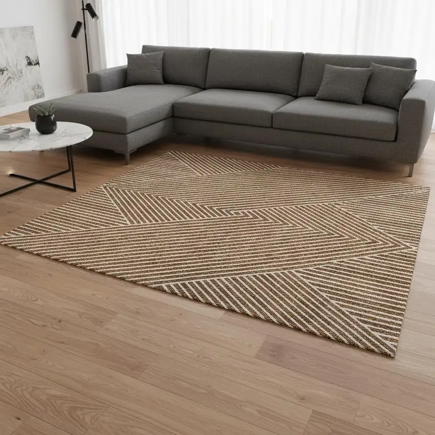 Terra Cotta And Ivory Geometric Washable Area Rug With UV Protection Photo 1