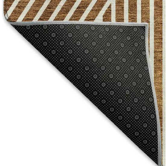 Terra Cotta And Ivory Geometric Washable Area Rug With UV Protection Photo 6