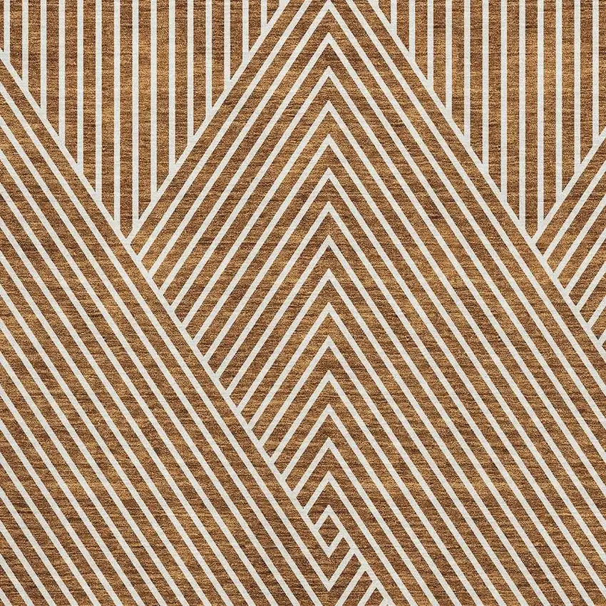 Terra Cotta And Ivory Geometric Washable Area Rug With UV Protection Photo 2