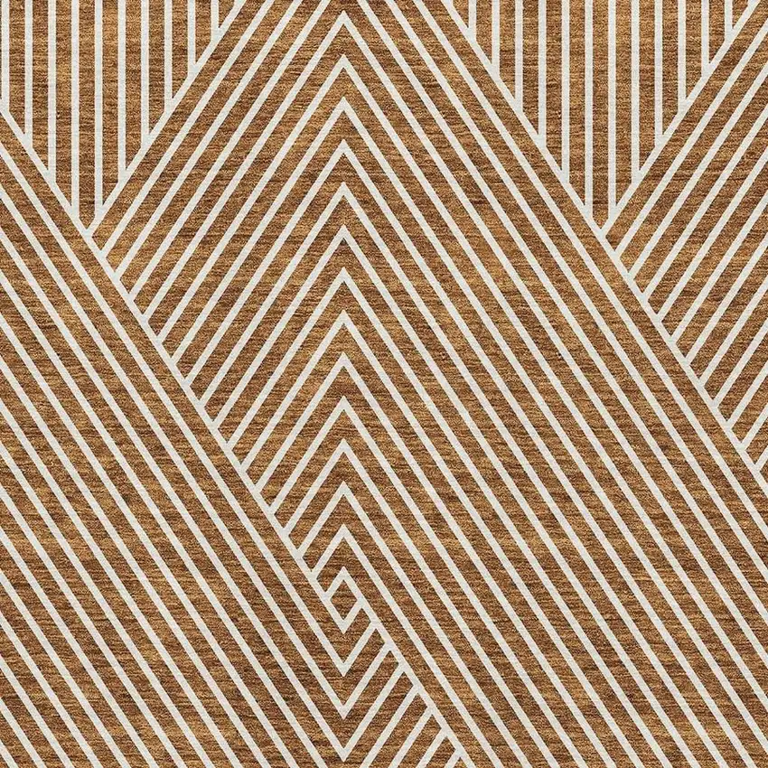 Terra Cotta And Ivory Geometric Washable Area Rug With UV Protection Photo 2