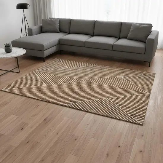 Terra Cotta And Ivory Geometric Washable Area Rug With UV Protection Photo 2