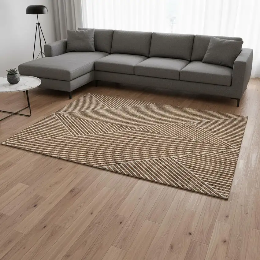 Terra Cotta And Ivory Geometric Washable Area Rug With UV Protection Photo 2