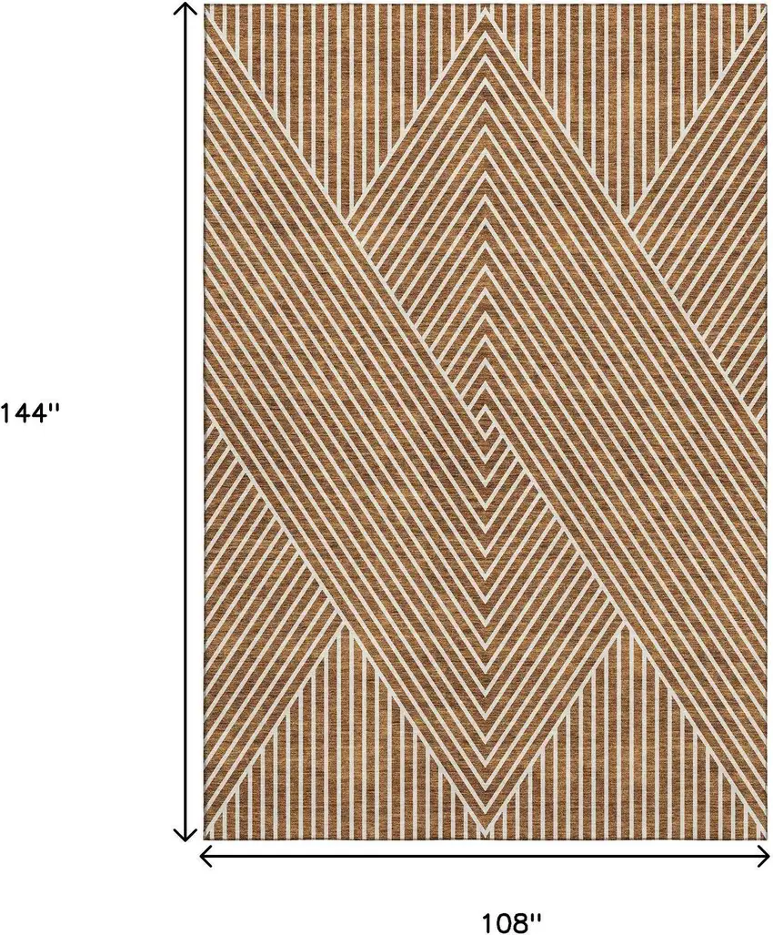 Terra Cotta And Ivory Geometric Washable Area Rug With UV Protection Photo 9