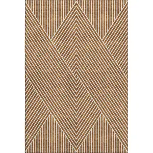 Photo of Terra Cotta And Ivory Geometric Washable Area Rug With UV Protection