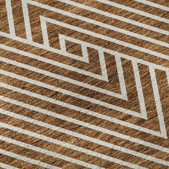 Terra Cotta And Ivory Geometric Washable Area Rug With UV Protection Photo 9