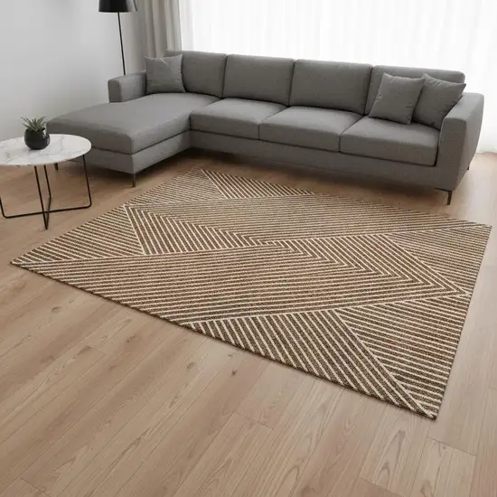 Terra Cotta And Ivory Geometric Washable Area Rug With UV Protection Photo 2