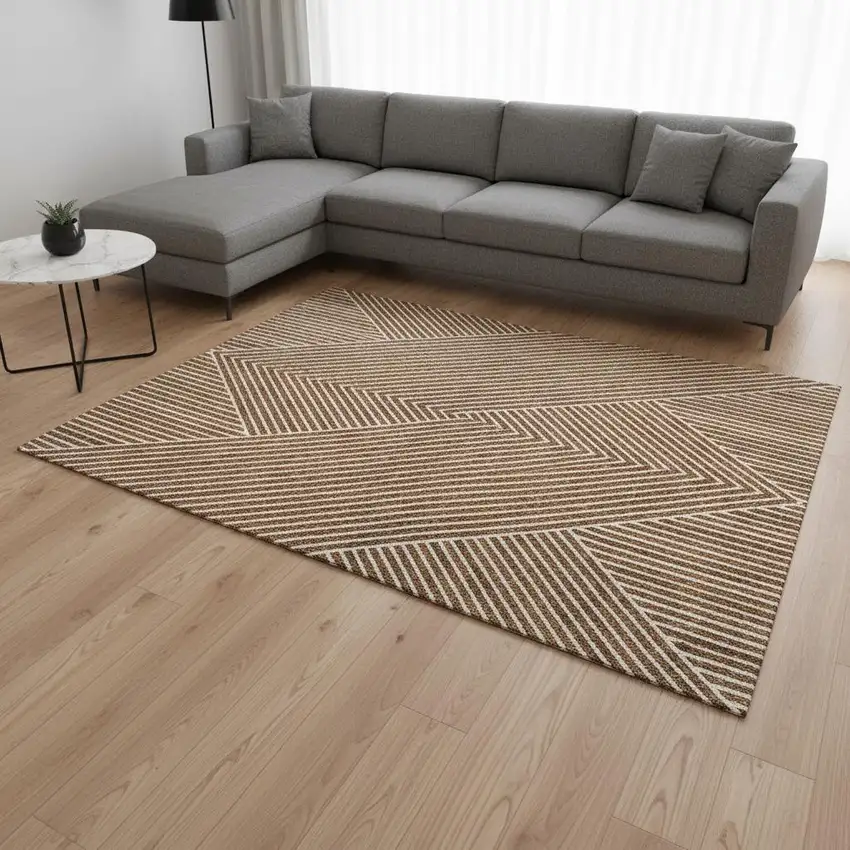 Terra Cotta And Ivory Geometric Washable Area Rug With UV Protection Photo 2