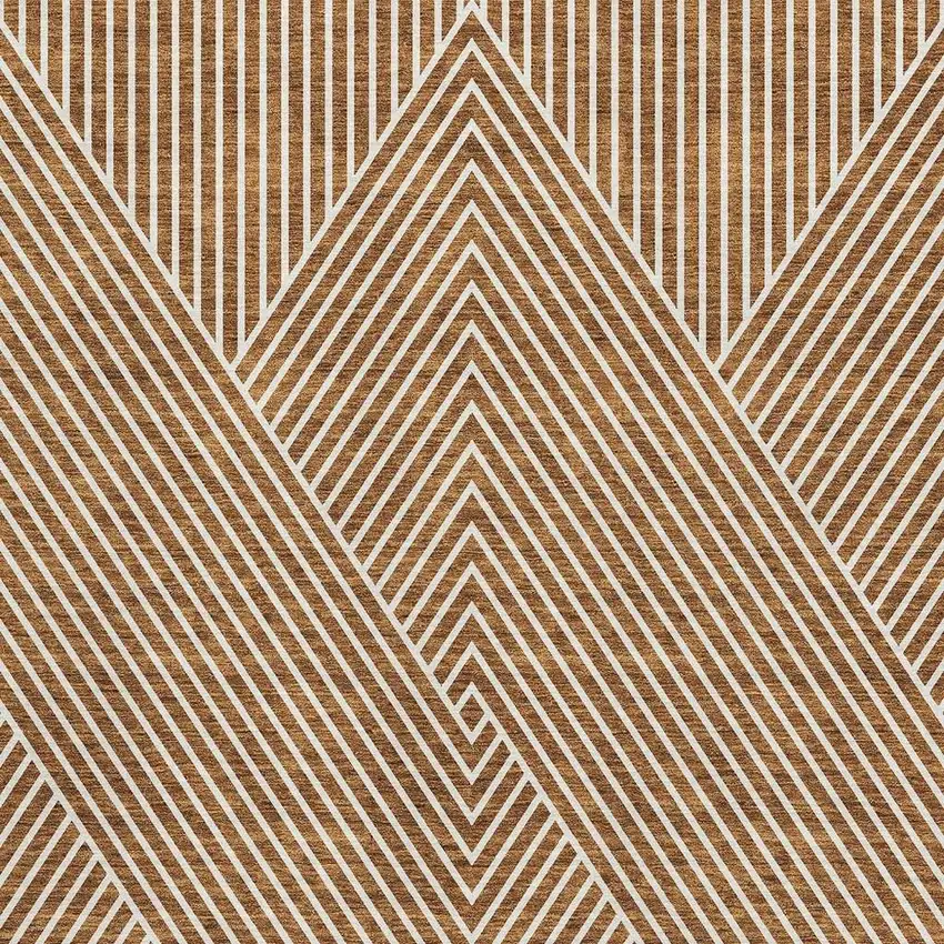 Terra Cotta And Ivory Geometric Washable Area Rug With UV Protection Photo 3