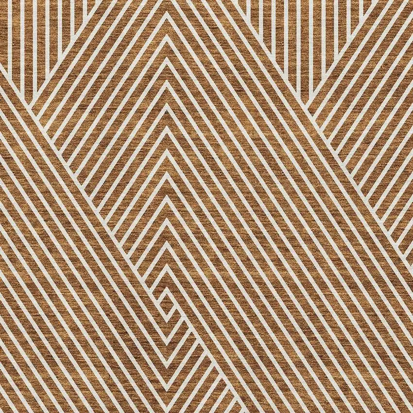 Terra Cotta And Ivory Geometric Washable Area Rug With UV Protection Photo 2