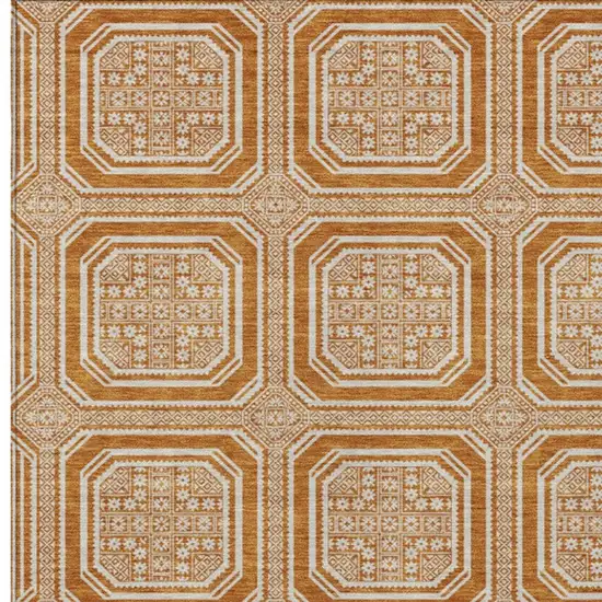 Terra Cotta And Ivory Geometric Washable Area Rug With UV Protection Photo 2