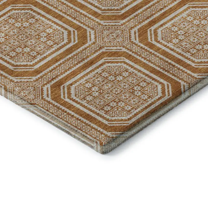 Terra Cotta And Ivory Geometric Washable Area Rug With UV Protection Photo 8