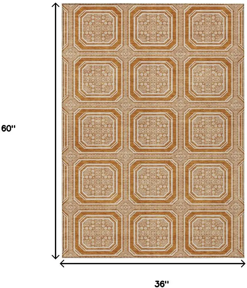 Terra Cotta And Ivory Geometric Washable Area Rug With UV Protection Photo 3