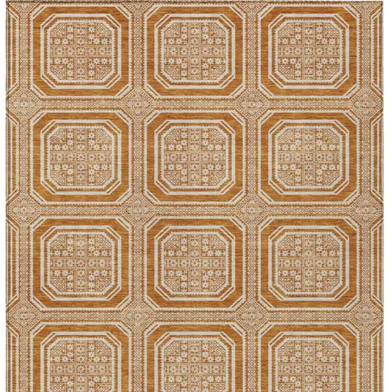 Terra Cotta And Ivory Geometric Washable Area Rug With UV Protection Photo 3