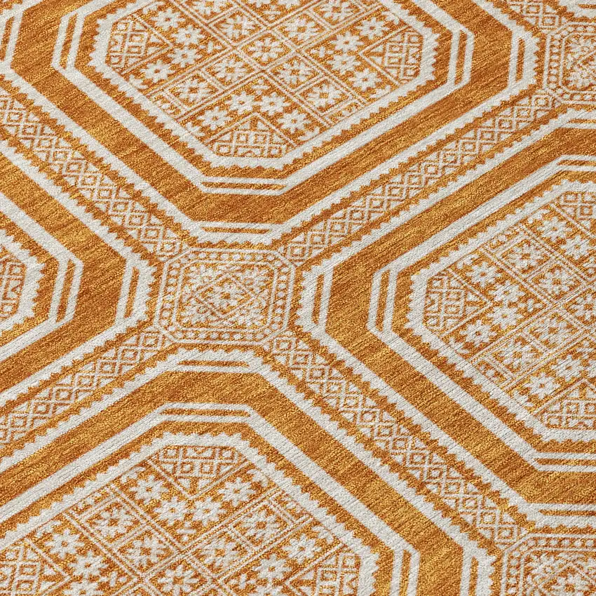 Terra Cotta And Ivory Geometric Washable Area Rug With UV Protection Photo 9