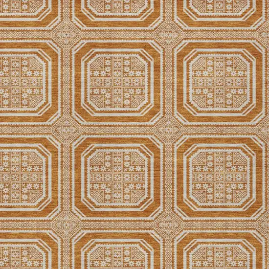 Terra Cotta And Ivory Geometric Washable Area Rug With UV Protection Photo 2
