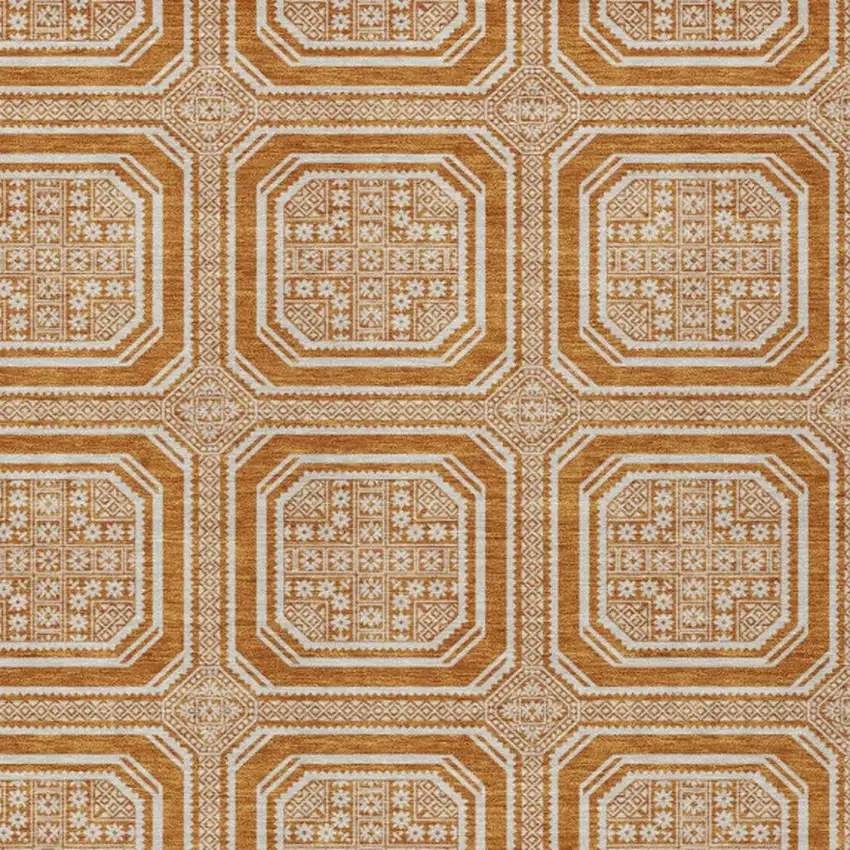 Terra Cotta And Ivory Geometric Washable Area Rug With UV Protection Photo 2