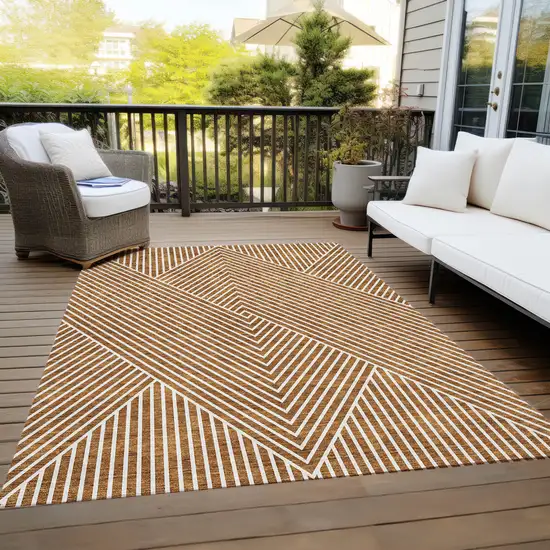 Terra Cotta And Ivory Geometric Washable Indoor Outdoor Area Rug Photo 9