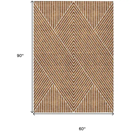 Terra Cotta And Ivory Geometric Washable Indoor Outdoor Area Rug Photo 2