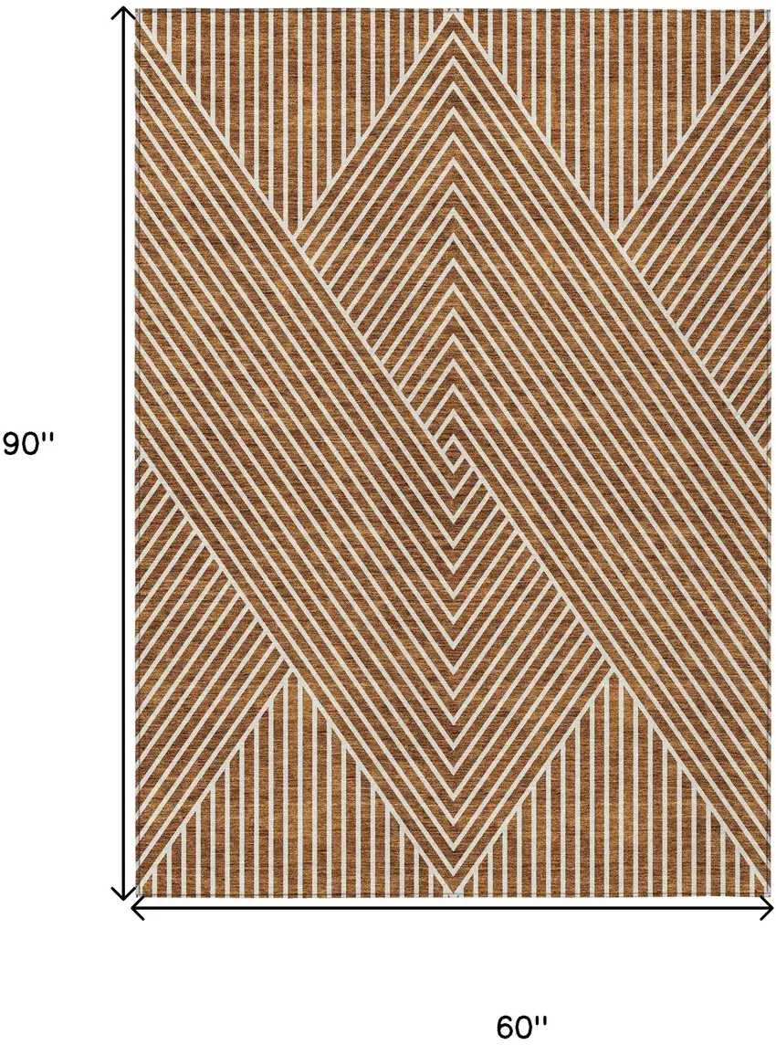 Terra Cotta And Ivory Geometric Washable Indoor Outdoor Area Rug Photo 2