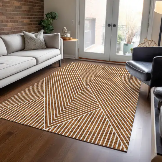 Terra Cotta And Ivory Geometric Washable Indoor Outdoor Area Rug Photo 9